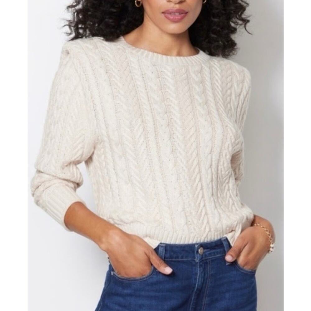Evereve Alexis Strong Shoulder‎ Cable Pullover Sweater Women’s Small Cream